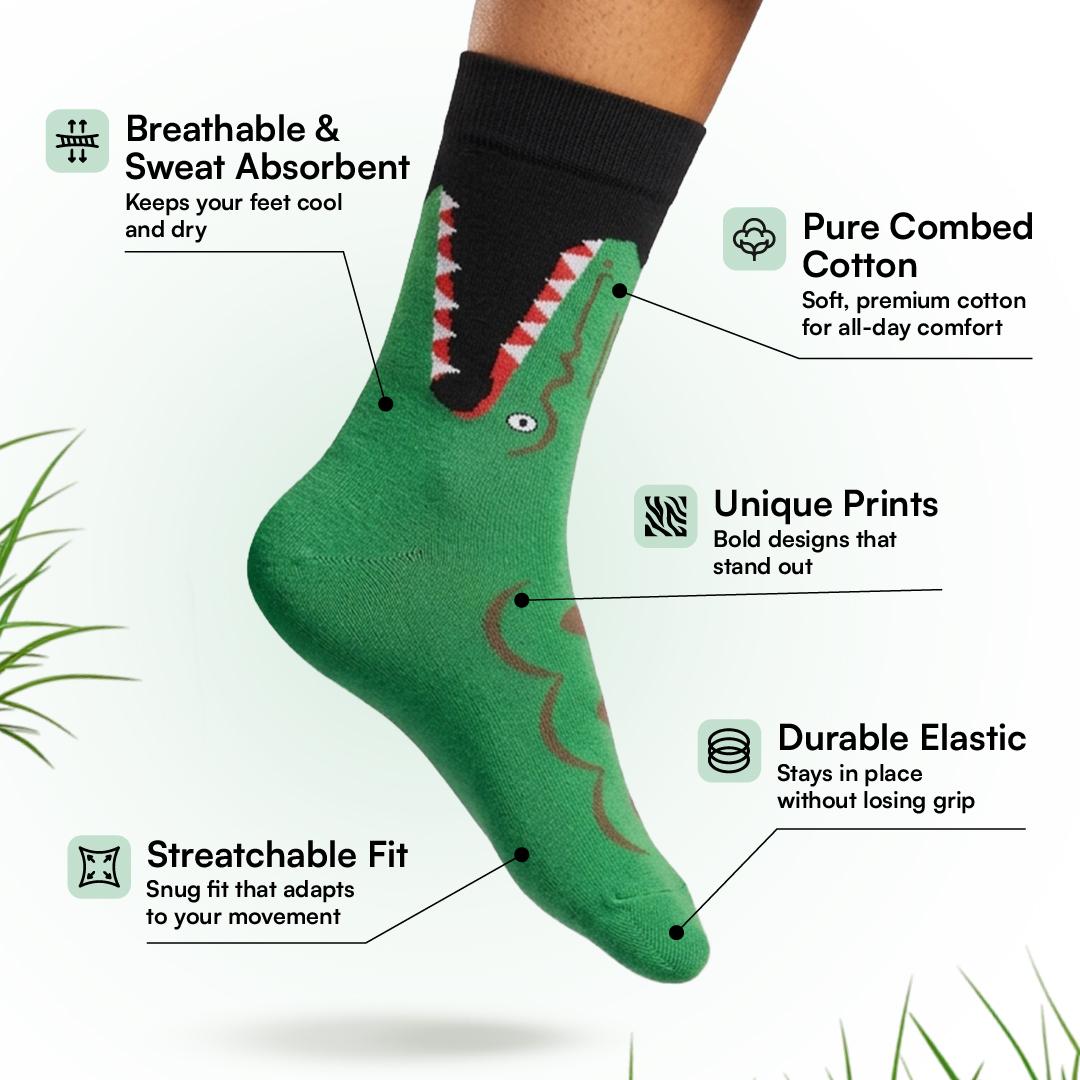 Annotated product creative — construction callouts on a single sock, with no offer or price on the frame